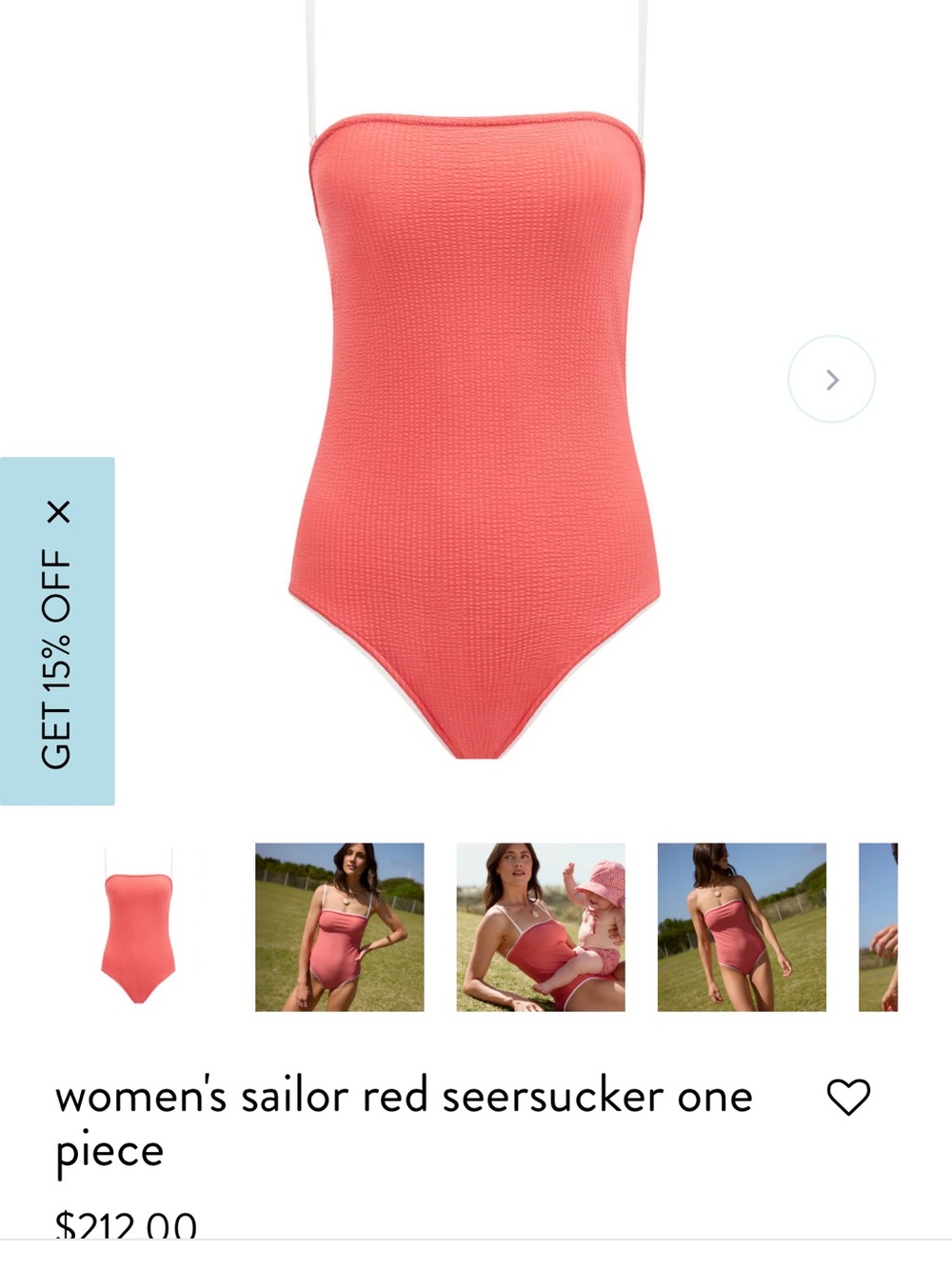 NWT Minnow Women’s Large Sailor Red Seersucker Strapless One-Piece Swimsuit